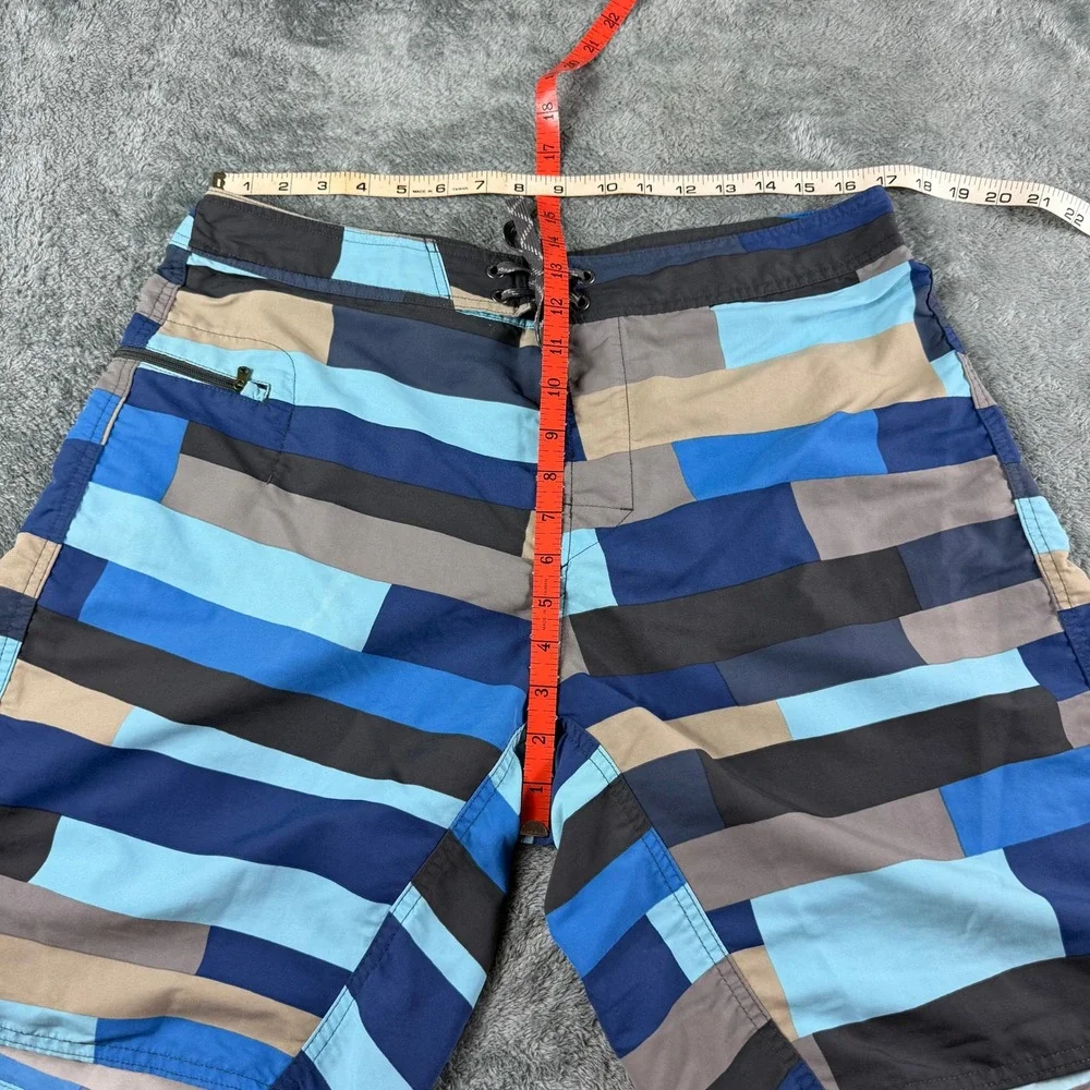 Patagonia Wavefarer Board Shorts 34 Blue Geometric Block Print Swim Trunks Surf